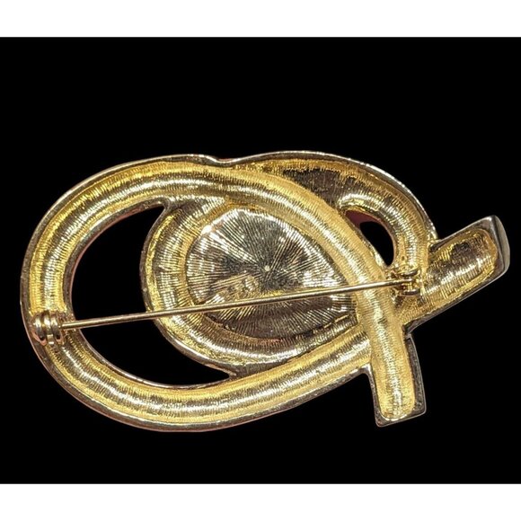 Vintage Abstract Gold Tone Brooch With Faux Pearl Accent - Picture 2 of 4